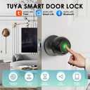 Smart Fingerprint Door Lock for Bedroom, Keyless Entry Door Knob with Handle, Biometric Front Door Lock with App & Backup Keys for Home, Apartment, Office, Hotel (Black)