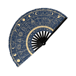 GloFX Rave Fan - Zodiac Signs - Large Folding Hand Fan Astrological Signs Designs for Festival Outfits, Cosmic Events - Perfect Accessory for Astrology Enthusiasts and Stargazers