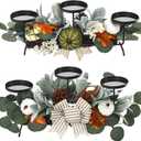 Thanksgiving Centerpieces for Table with 3 Candle Holders Thanksgiving Table Decorations Fall Harvest Decor with Pumpkins for Home Fireplace Mantel