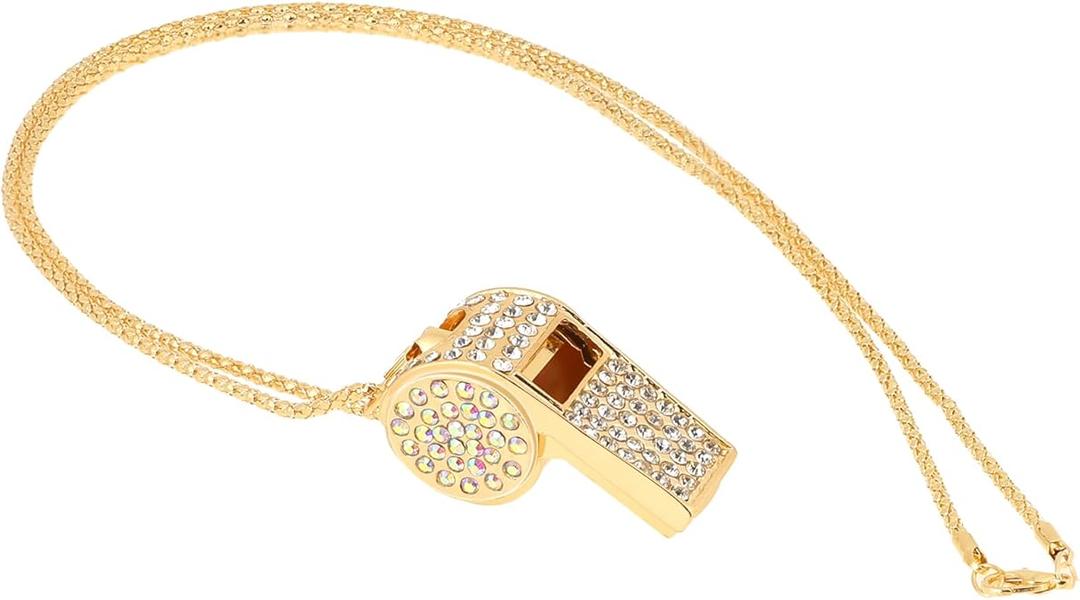 Gold Whistle Necklace for Women - Crystal Gold Plated Long Rhinestone Sweater Chain Pendant Jewelry Gift for Women Men