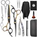 Fcysy Professional Barber Scissors Kit - Thinning Shears for Texturizing Hair Cuts, Salon & Wig Scissors Set for Women & Men (Gold 13 Pcs)