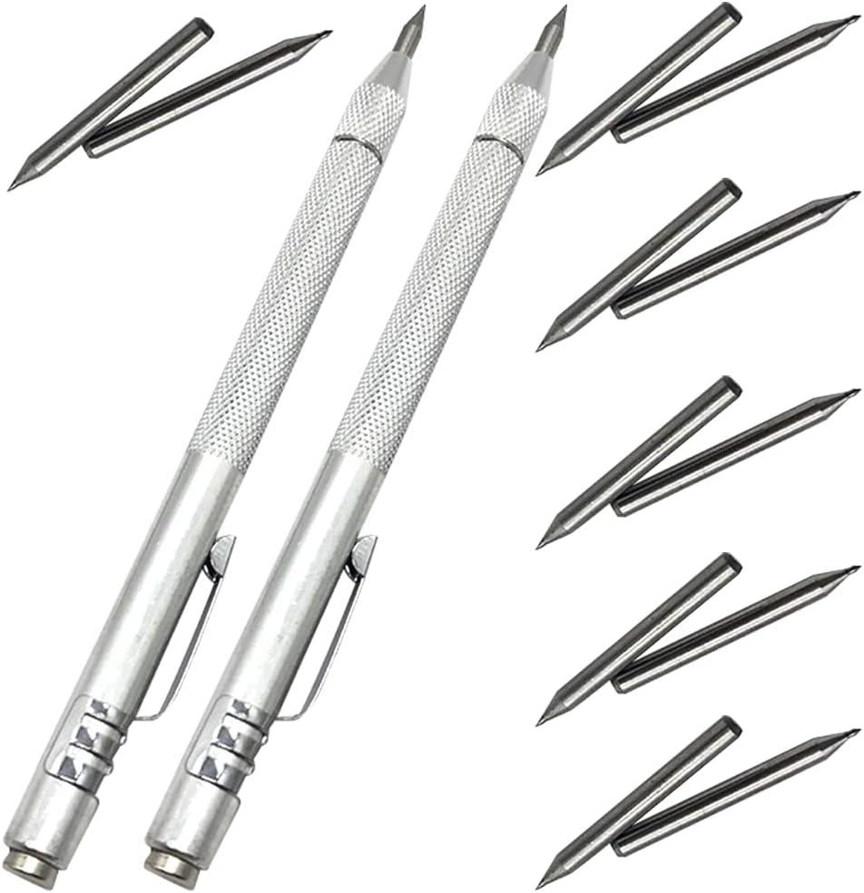 NEPAK 2 Pack Tungsten Carbide Scriber with Magnet,with Extra 12 Replacement Marking Tip,Etching Engraving Pen for Glass/Ceramics/Metal Sheet