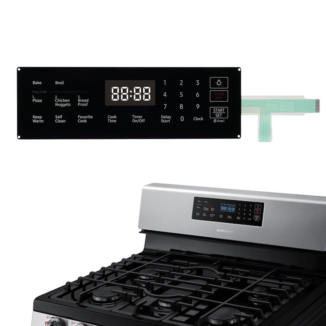 DG34-00025C Gas Range Touch Control Panel Membrane Switch + Display Fit for Samsung Gas Stove Oven NX58R4311SS/AA, NX58R4311SG/AA-00, NX58R4311SG/AA-01, Replace 4963022, AP6885265, PS12721647