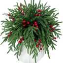 Kesywale Set of 40 Artificial Norfolk Pine Branches with Red Berry 12.8" Christmas Greenery Picks Fake Norfolk Pine Stems Tree Needle Sprigs for Vase Filler DIY Craft Garland Home Decorations (Green)