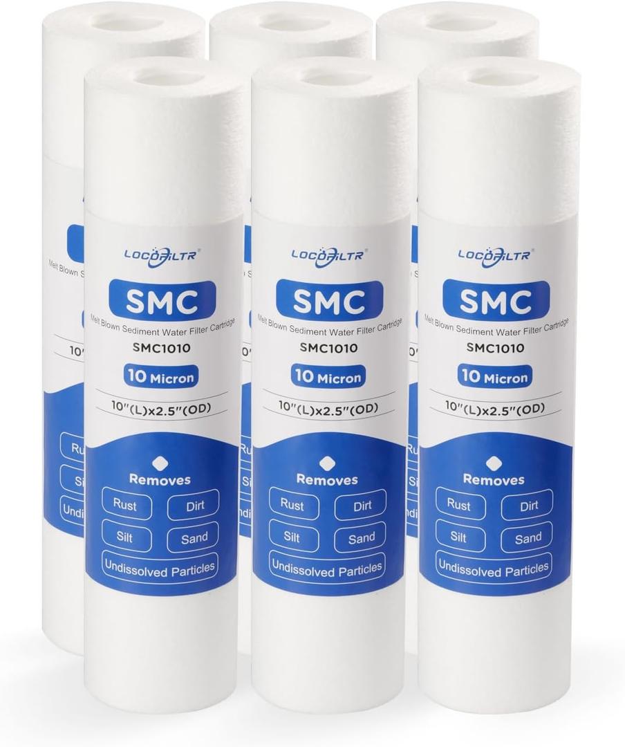 Whole House 10 Micron 10" x 2.5" Spun Polypropylene Sediment Well Water Filter Cartridge Replacement for RS14, RS14-SS, PD-10-934, SDC-25-1010, FP110, PWMB10M10, FPMB10-978, SP-P10 (Pack of 6)