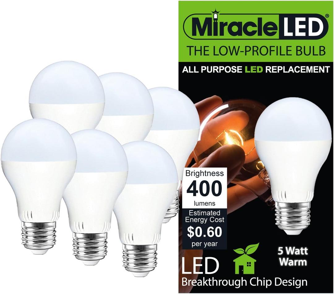 Miracle LED 604844 5W Low Profile General Purpose Bulb with Medium Base, Warm White,Pack of 6