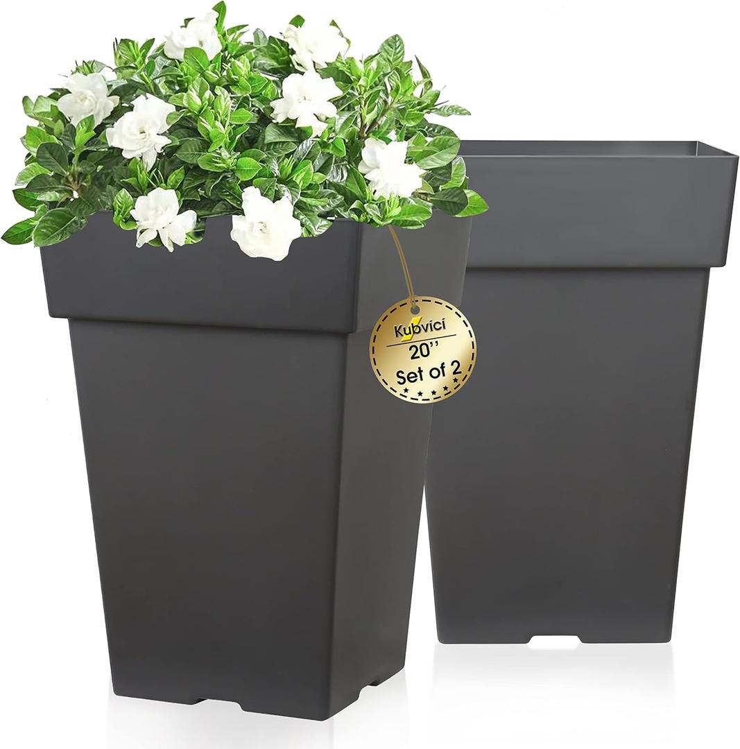 Tall Planters for Outdoor Plants, 20 Inch Movable Drainage Large Outdoor Planter Indoor Planters, Set of 2 Plastic Planters for Front Porch Door Garden Balcony Deck, Dark Gray 20" Tall Planters for Outdoor Plants, 20 Inch Movable Drainage Large Outdoor Planter Indoor Planters, Set of 2 Plastic Planters for Front Porch Door Garden Balcony Deck, Dark Gray 20"