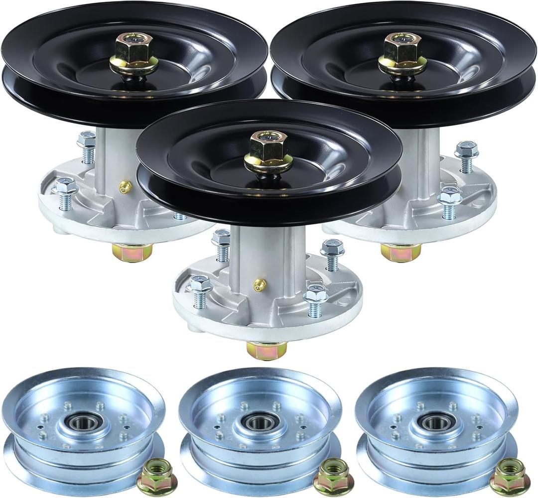 3 Pack GY21099 Spindle Assembly with GX21381 Pulley GY20629 Idler Pulley Replaces GY20867, GY20592, GY22082 for John Deere D170, LA175, E180, G110, 190C, S180, LA150, D 170 54" Lawn Mowers