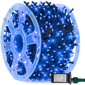 FUNPENY 164FT 500 LED Christmas Indoor Outdoor Decorative String Lights, 8 Modes Waterproof Plug in Green Wire LED Fairy Light for Christmas Party Wedding Garden Home Decoration (Blue)