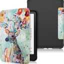 Case Compatible with Kindle Paperwhite 7 inch (12th Generation)-2024 Release,Soft TPU Transparent Back Protective Cover with Auto Wake/Sleep,Deer