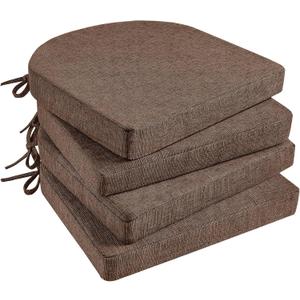 Basic Beyond Chair Cushions for Dining Chairs 4 Pack, Memory Foam Chair Cushion with Ties and Non Slip Backing, 16 x 16 inches Chair Pads for Dining Chairs(Brown)