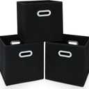 Fabric Cloth Storage Bins, Cube Organizer with Dual Handles Foldable Baskets for Home Bedroom, Set of 3, Black