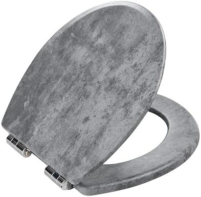 Toilet Seat, Slow Close, Premium Moulded Wood, Quick Release, Slate Marble Look, PIKLiDS, Laminated Woodgrain Finish (Round)