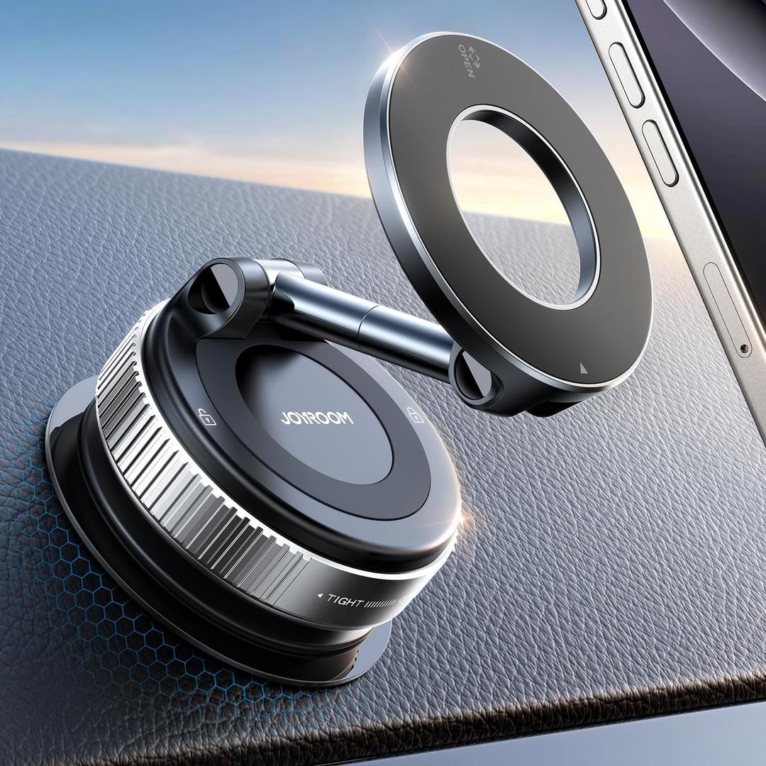 JOYROOM Magsafe Car Mount, Vacuum Car Phone Mount with Strong Magnet, 360 Metal Strut Suction Cup Phone Mount for iPhone 17 Pro Max/16 15 14 13 12 Series& Android Magsafe Case,Silver