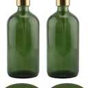 Darware Green Glass Soap Dispensers (2-Pack, Gold Metal Pumps, 16-Ounce); Decorative Pump Bottles for Kitchen and Bathroom