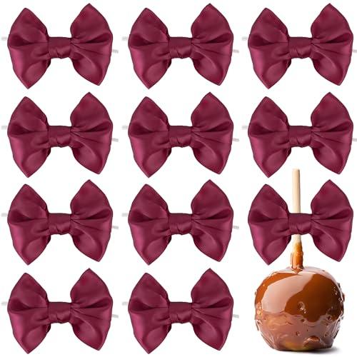 AIMUDI Burgundy Satin Ribbon Twist Tie Bows for Treat Bags 3.5" Maroon Bows for Crafts Small Bows for Gift Wrapping Premade Bows for Cake Pop Candy Apples Gift Bags Wedding Baby Shower -24 Counts