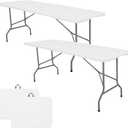 Set of 2 Folding Table 6 FT Lightweight Camping Table Portable Plastic Rectangular Outdoor Dining Table Steel Legs Fold-in-Half with Carrying Handle for Indoor, Picnic, Party, Wedding, Events (White)