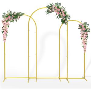 Semoprus Metal Arch Backdrop Stand, Gold Arch Backdrop Stand Set of 3 (7.2 ft, 6.6 ft, 6 ft), Wedding Arch Frame, Balloon Backdrop Stand for Ceremony Birthday Party Baby Shower Graduation Decoration