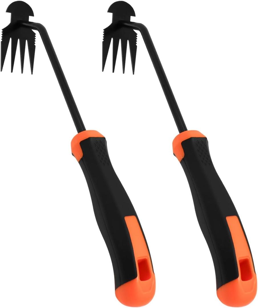 Weed Puller Tool, 2024 Enhanced Weed Remover Tool, 4 Teethes Dual Purpose Manual Weeders Tool Weed Puller for Garden (Black+Orange 2pcs)