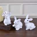 Easter Bunny Figurines, 3PCS White Resin Rabbit Decor with Hand-Carved Texture, Cute Easter Bunnies Collectables for Home Spring Tabletop Centerpiece, Tiered Tray, Shelf (White)