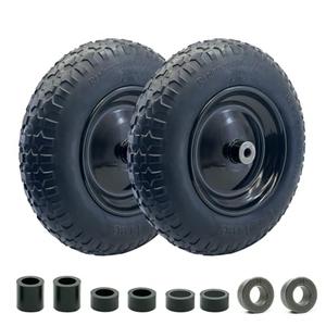 2-Pack of 3.50-8 Wheels,14.5" Flat Free Tires,Steel Rim,5/8" or 3/4"Axle Bore Hole,3”-6" Centered Hub,13"-16" Universal Fit Tire for Wheelbarrow,Hand Truck,Garden and Utility Carts, Trolleys and More