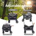 Luxury Wagon Stroller for 2 Kids & Cargo-Lightweight Foldable Travel Push Pull All-Terrain Double Wagon for Newborn&Toddler with 5-Point Harness,Adjustable Handle, Canopy,Tray Table,Cup Holder