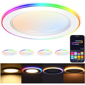CLOUDY BAY [4 Pack] 6 Inch RGB Smart Recessed Lighting with Gradient Accent Light and Night Light,2700K~6500K,15W Recessed Lights Ultra-Thin Downlight Compatible with Alexa and Google Home Assistant