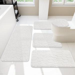 YIHOUSE Memory Foam Bathroom Rug Sets 5 Piece, Ultra Absorbent Bath Mat for Bathroom  NonSlip Machine Washable & Dry Quickly, 5 Piece Bathroom Mat Set,White