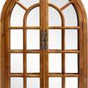 Rustic Wood Windowpane Arch Mirror, 24x36inch Vintage Farmhouse Window Pane Wall Mirror for Living Room, Entryway, or Bedroom Decor,Rustic Brown