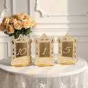 AceOrbit 10 Pcs Baroque Lace Border Wedding Table Numbers Set 1-10 Gold Mirror Acrylic Table Numbers 5" x 7" Gold Font Centerpiece Set with Holder Stands for Anniversary, Event, Party, Wedding