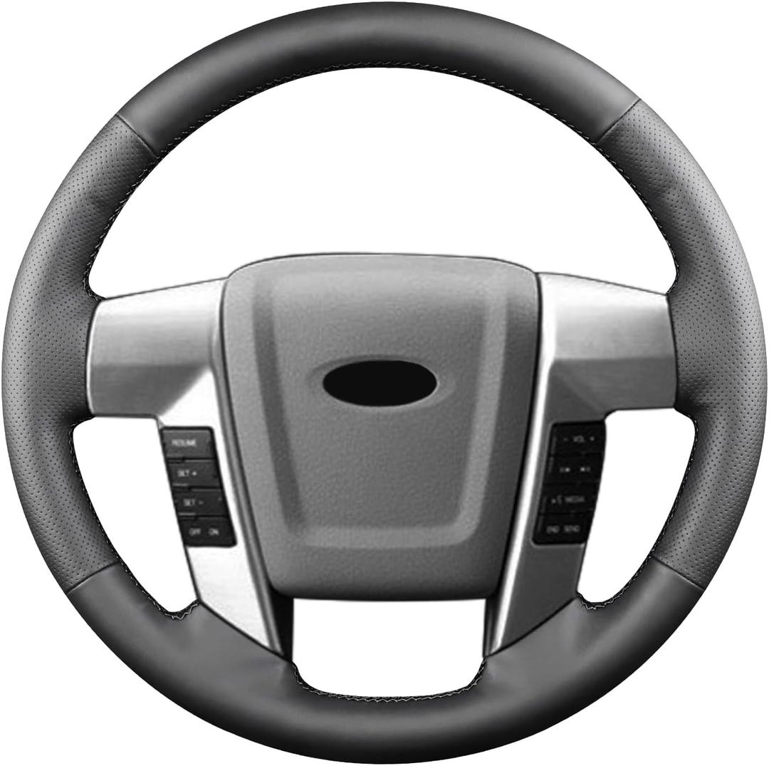 Hand Sewn Steering Wheel Cover Microfiber Leather Stitched on Wrap,Fit for Ford 2015 Expedition/2014 F-150 Tremor/2013 F-150/2010 2011 F-150 Harley-Davidson/2009 F-150 Platinum/2009 F-150 FX4