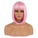 eNilecor Short Bob Hair Wigs 12" Straight with Flat Bangs Synthetic Colorful Cosplay Daily Party Wig for Women Natural As Real Hair+ Free Wig Cap (Light Pink)