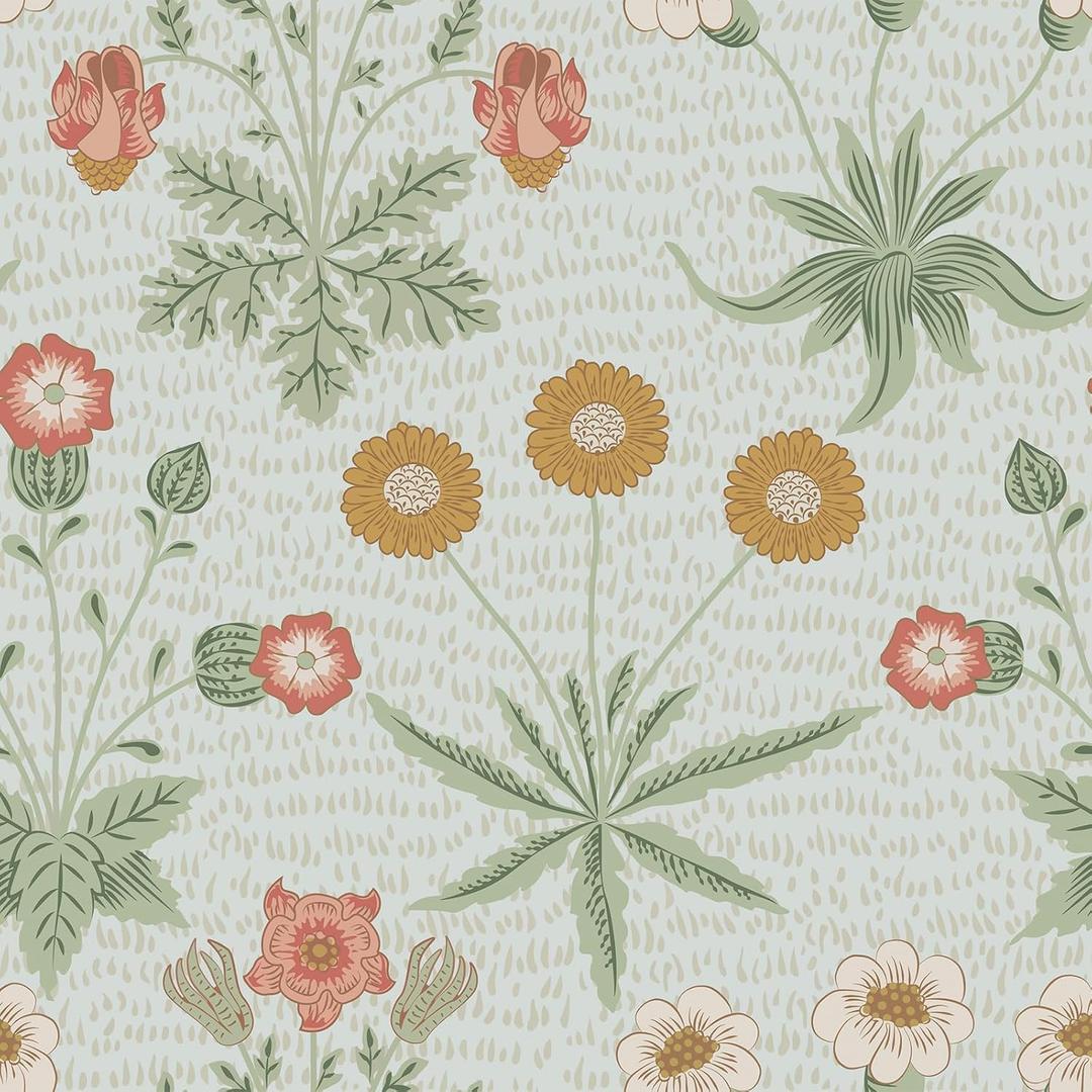 VEELIKE Vintage William Morris Wallpaper Peel and Stick Boho Daisy Floral Wallpaper for Bedroom Bathroom 17.7''x118'' Self Adhesive Removable Flower Wall Paper Floral Contact Paper for Cabinets Drawer