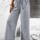 Women's Teacher Outfits Casual Pants Trendy Flowy Wide Leg Pull On Elastic Waist Long Beach Lounge (Gray, M)