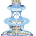 3 Tier Story Birthday Cupcake Stand Party Decorations Floral Cupcake Holder Blue Dog Dessert Tower for Boys Birthday Theme Baby Shower Party Supplies