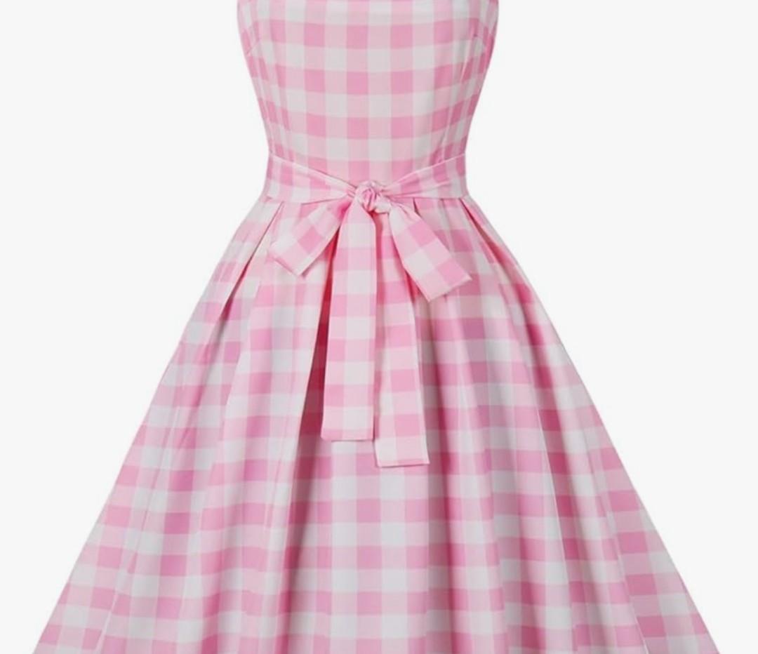 Pink Plaid Dress for Women Vintage 1950s Dresses Spaghetti Straps Retro Rockabilly Dress 50s Costume Halloween Outfits Size S