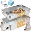 23.6''x15.7''x6'' Stainless Steel Sifting Litter Box, XL Large Metal Sifting Cat Litter Box for Pine Pellets, Litter Pan Tray System for Indoor Cats with Scoop and Pee Pad, Easy to Clean(6 Inch)