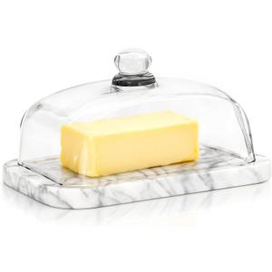 Marble Butter Dish with Lid for Countertop - Large Capacity Butter Holder(7.2 in x 5 in) with Knob Handle - Butter Keeper with Natural Cool Surface Keeps Butter Chilled