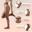 VERDALUX 2 Pairs Women's 20D Ultra Sheer Tights with Bikini-shaped Pattern, Everyday Comfort for Dresses & Pants (Large, Dark Brown)