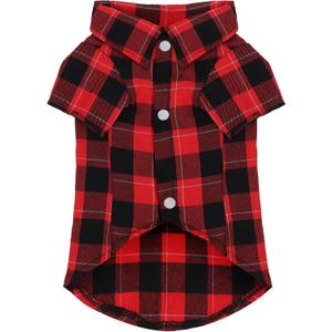 Paiaite Plaid Dog Shirt: Classic Checkered Style in Pure Cotton for Large, Medium, and Small Breeds, Comfort, Breathability, and Elegance. Perfect for Everyday Wear, and Photoshoots Red S (S-(5~7lb) | Chest(~15.5"))