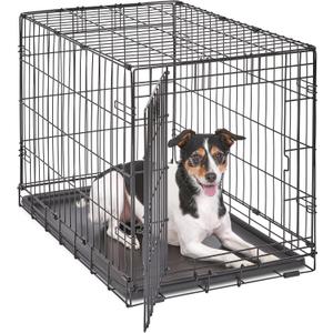 MidWest Homes for Pets Dog Crate | Icrate Single Door & Double Door Folding Metal Dog Crates | Fully Equipped 30-Inch W/ Divider Black 1530
