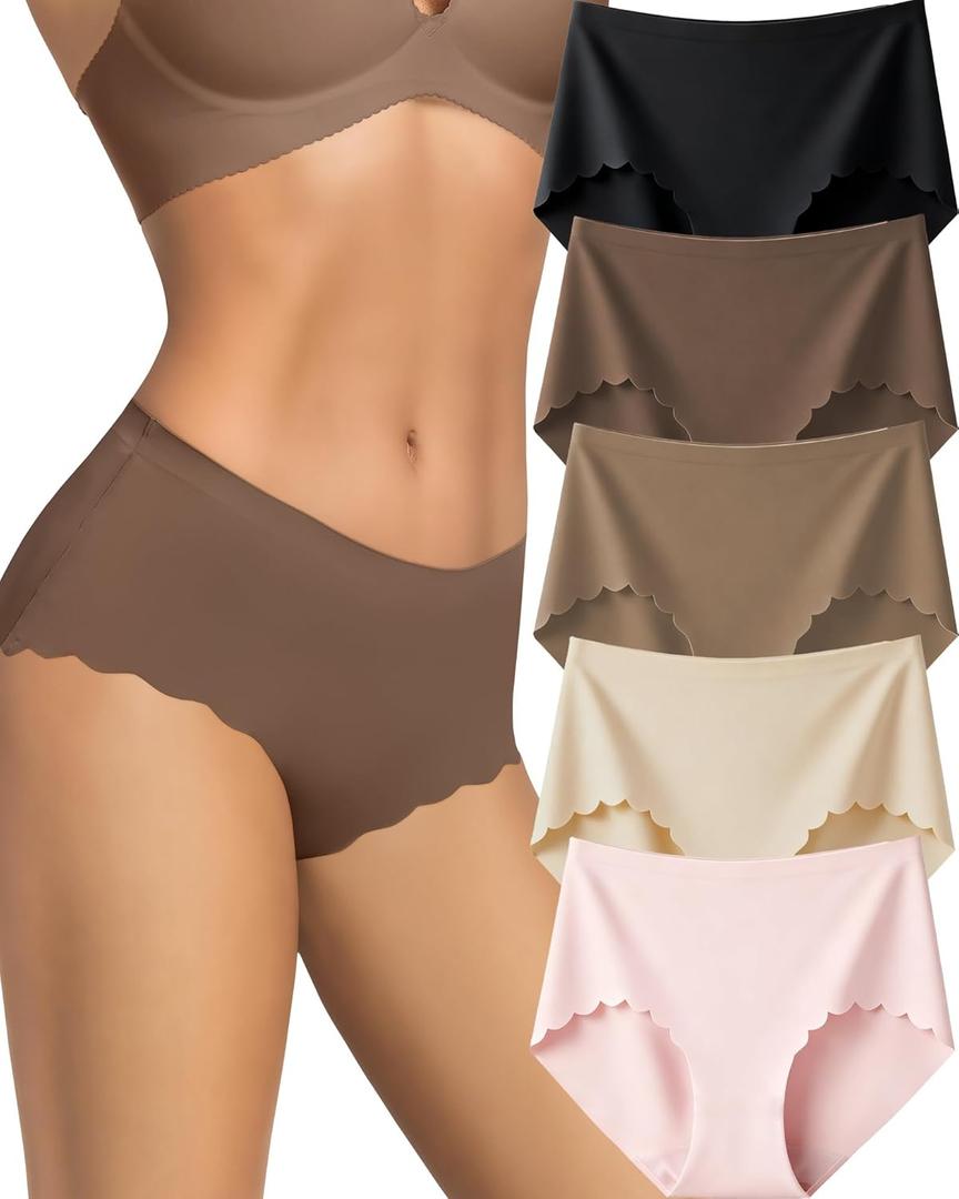 Seamless Underwear for Women No Show No Panty Line Womens Panties High Waisted Ladies Comfortable Briefs 5 Pack (Medium)