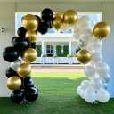 Black Gold White Confetti Balloon Set,100pcs 12 Inch Metallic Gold and Black White Glitter Confetti Balloon for Wedding, Birthday, Graduation Party Decorations,Happy New Year Decorations