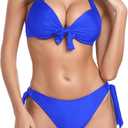 RELLECIGA Women Push Up Bikini Set Knot Front Underwire Swimsuits Low-Rise Bathing Suit (Medium, Royal Blue)