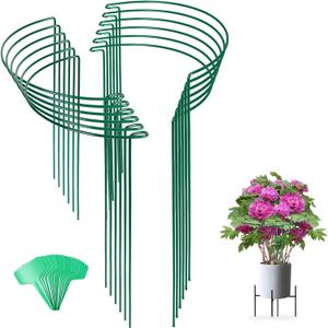 Joyhalo 12 Pack Plant Support Stakes for Indoor Plants 24 Inch, Peony Cages and Supports, Peony Cage with 15 Pcs Twist Ties, Monstera Plant Support for Plants Tomato, Hydrangea, Monstera (24" H)
