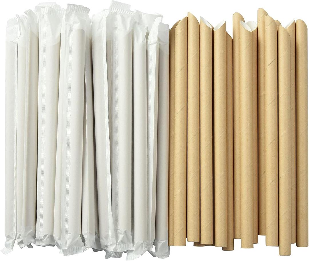 ALINK Pointed Paper Boba Straws, Individually Wrapped, 4-Layer Heavy Duty, 12mm Biodegradable Jumbo Smoothie Straws for Bubble Tea, Tapioca Pearls - Pack of 50