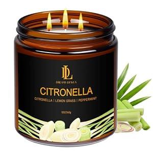 Citronella Candles Outdoor, Large 3 Wick 12oz Scented Candles up to 60 Hours Burning, Natural Citronella Soy Wax Candle for Summer Outside Camping Patio Picnic Garden
