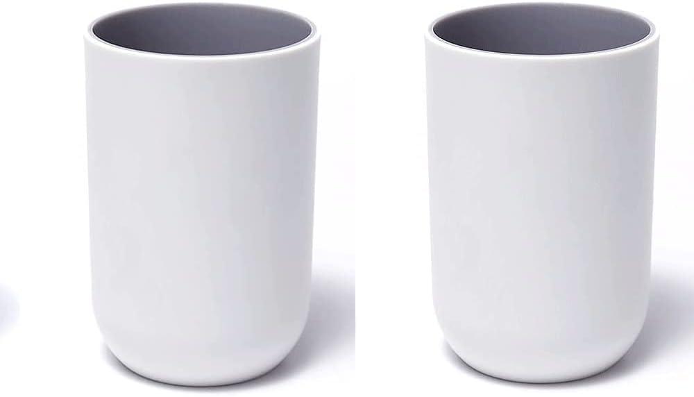Unbreakable Reusable Drinking Cups Set of 2 Colors, Plastic Toothbrush Cup Tumblers 300 ml/10.5 oz, Dishwasher Safe (Light gray & Light gray)