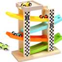 Toddler Toys for 1 2 Year Old Boy and Girl Gifts Wooden Race Track Car Ramp Racer with 4 Mini Car