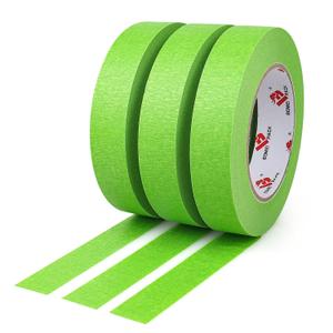 BOMEI PACK Green Painters Tape 1 Inch Bulk - Paint Tape 3 Rolls x 1 Inch x 60 Yards - Painter's Tape Green Masking Tape for Walls Painting, DIY Crafting, and School Project, Total 180 Yards